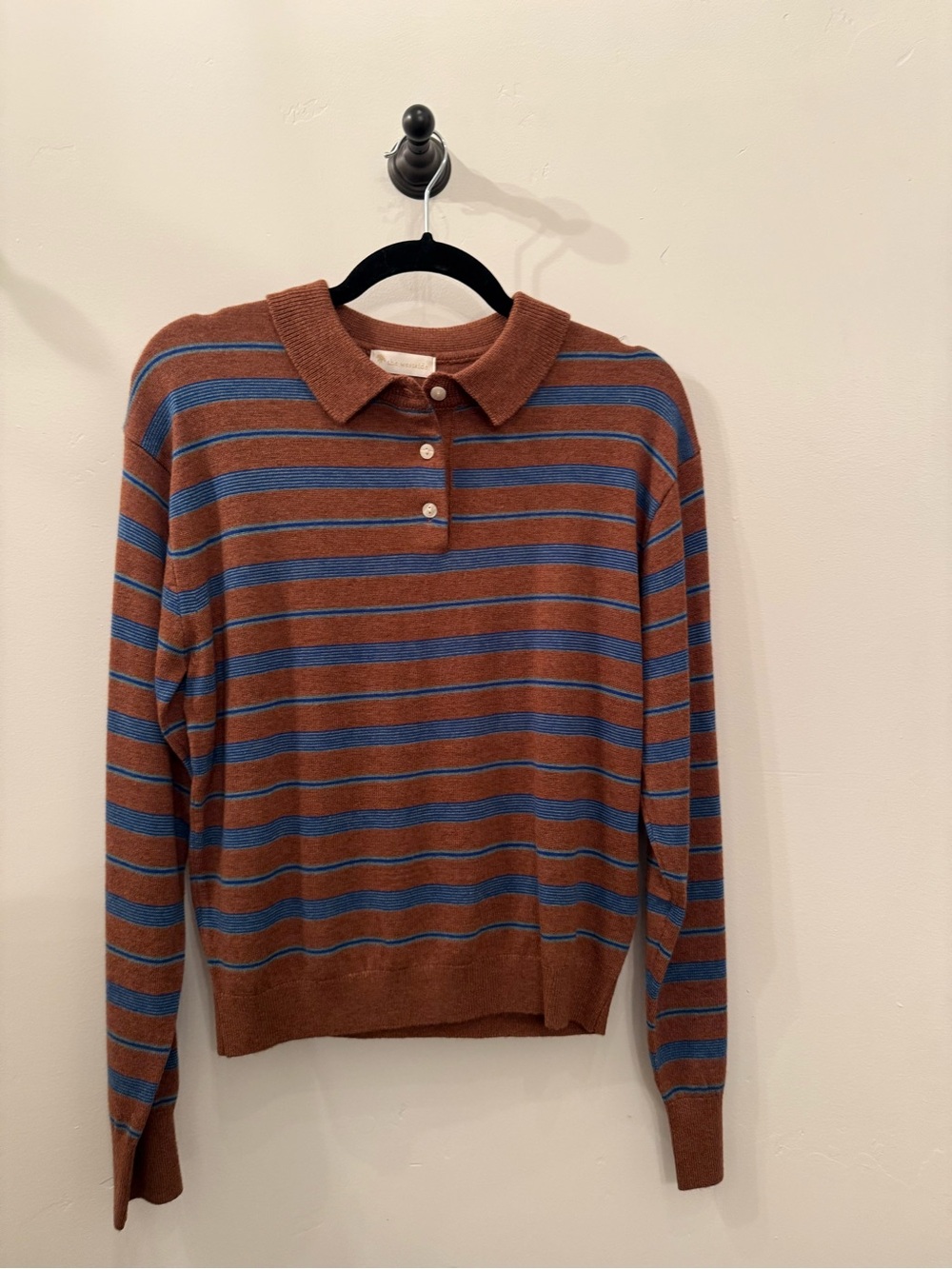 Striped Polo Knit Sweater - Brown & Blue